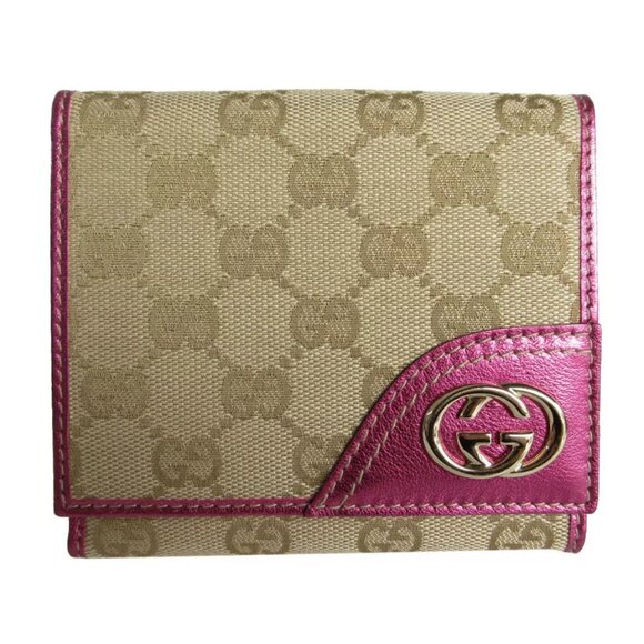 GUCCI GG CanvasBifold Wallet Beige/Metallic Magenta canvas/leather - Picture 1 of 10